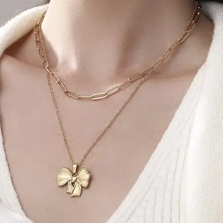 18K Stainless Steel Tarnish Free Bow Necklace