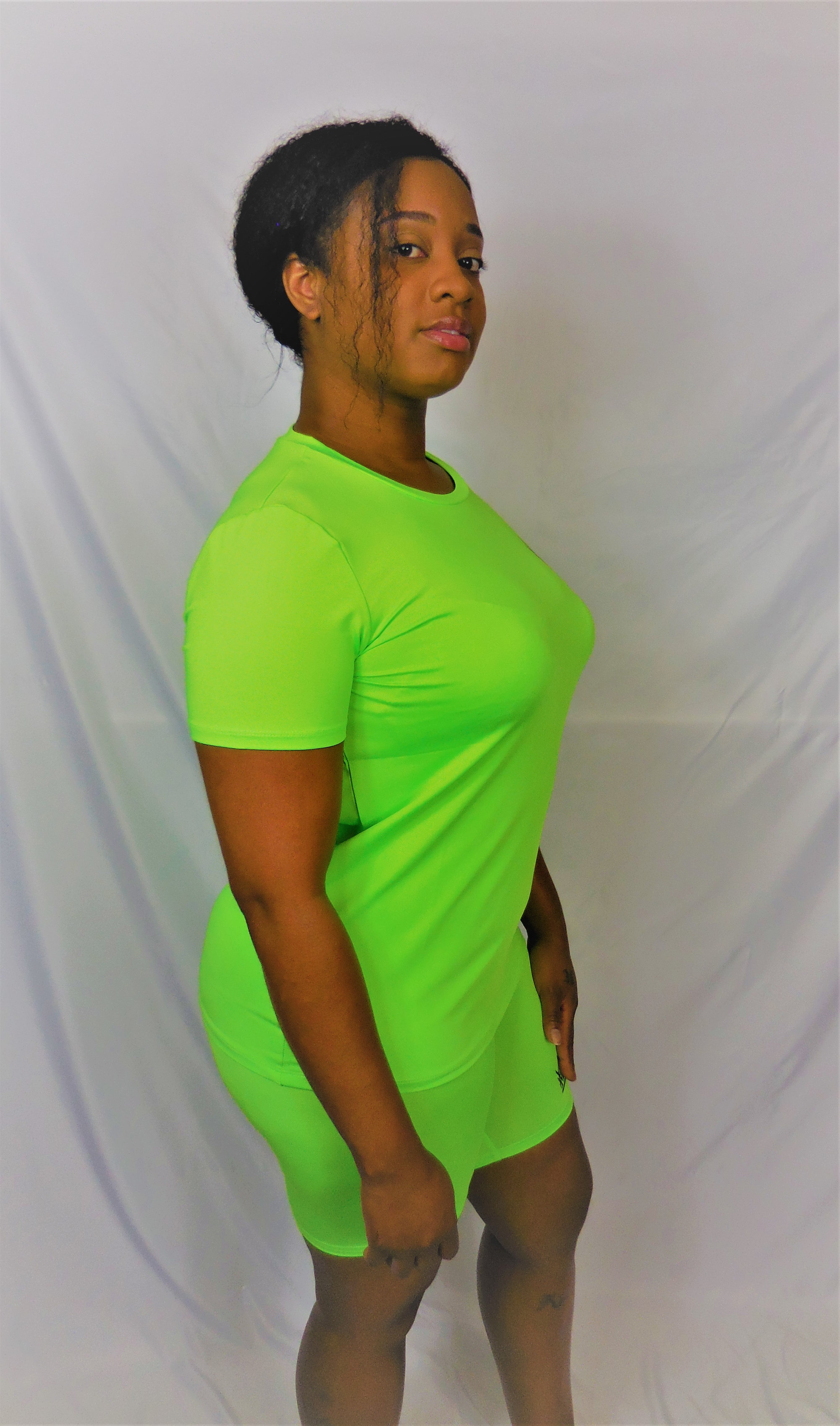 lime green biker short set