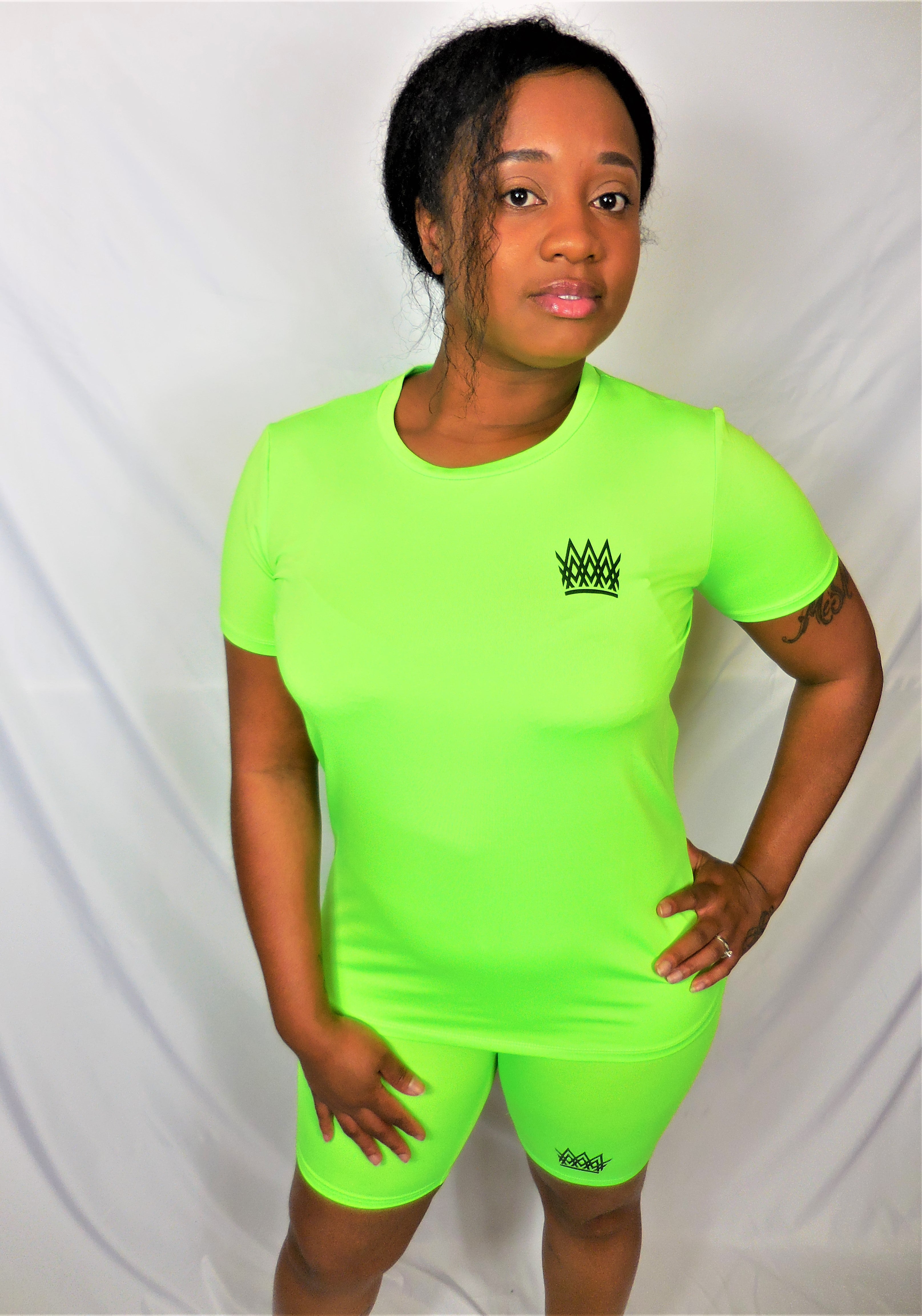 lime green biker short set