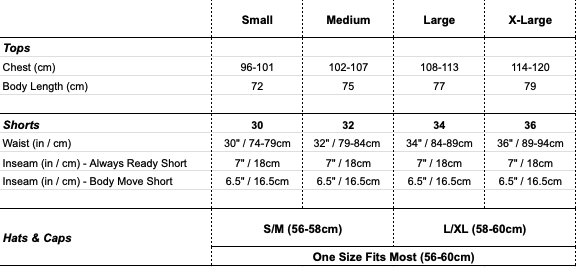 Size Guide - Finn Athleisure