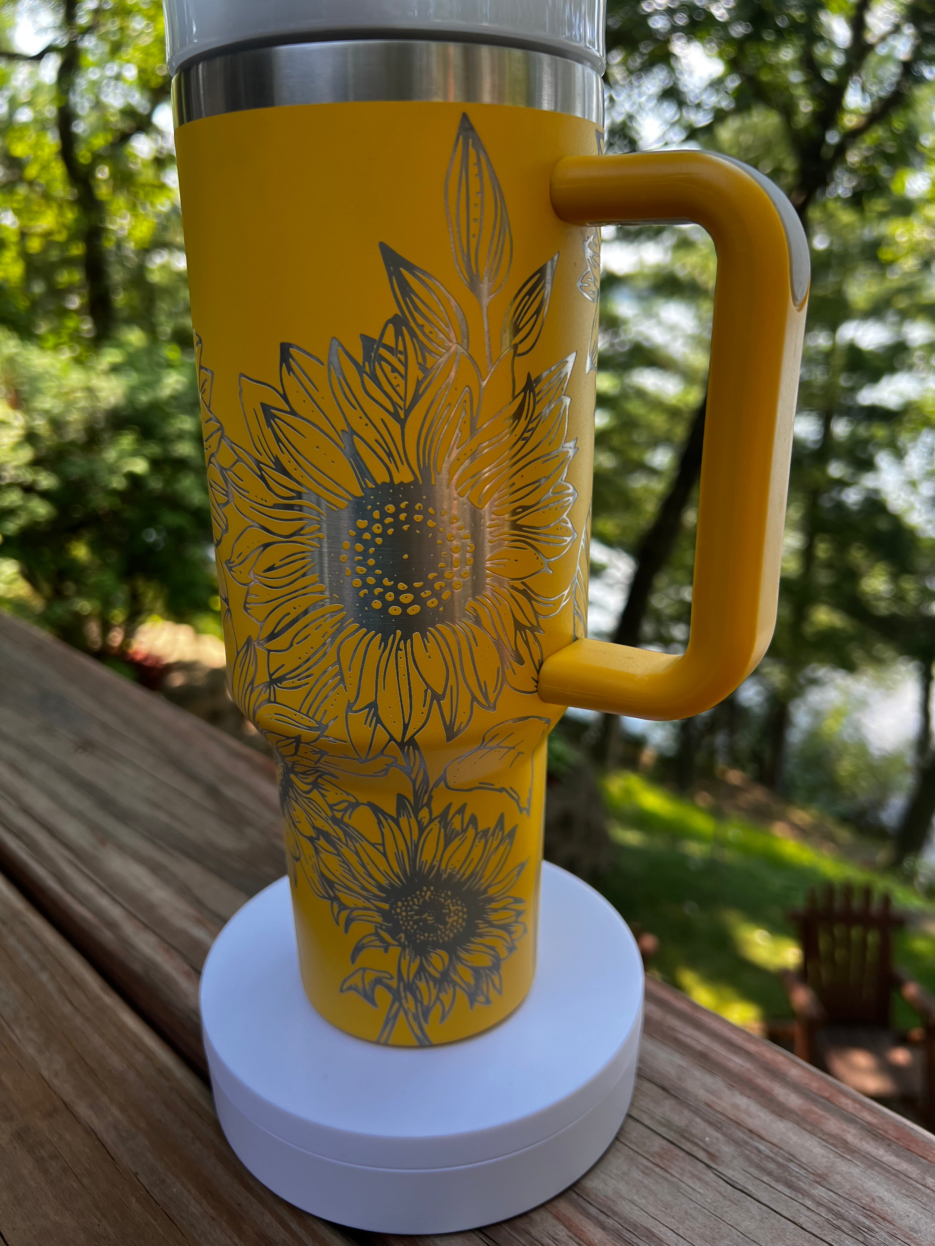 Sunflower 40 ounce engraved stainless steel tumbler
