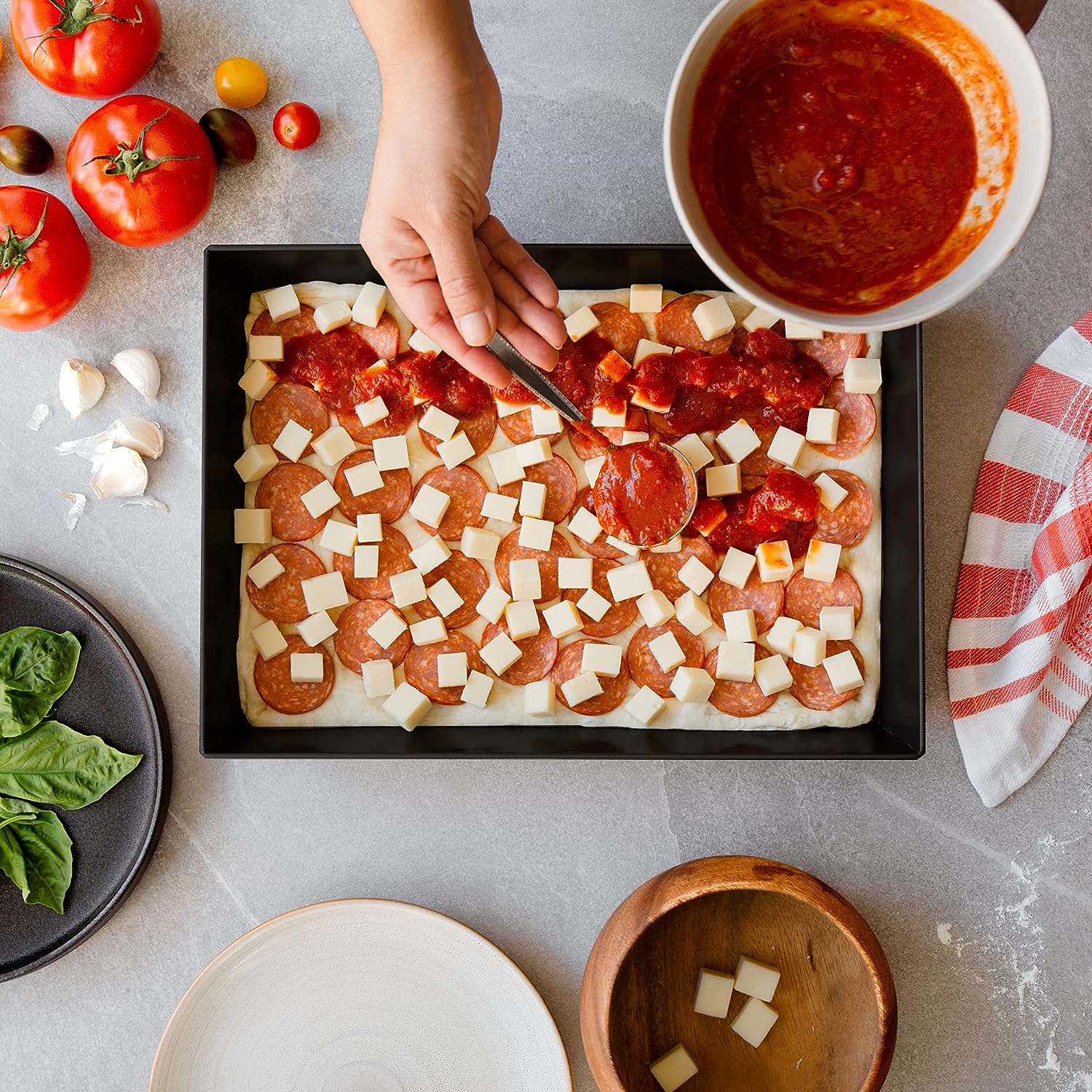 Detroit Style Pizza Pans (Non Stick without BPA Two-Year Warranty)10 x 14 x  2.5 Inch Pre-Seasoned Sicilian Style Pizza Pan, Hard Anodized Deep Dish