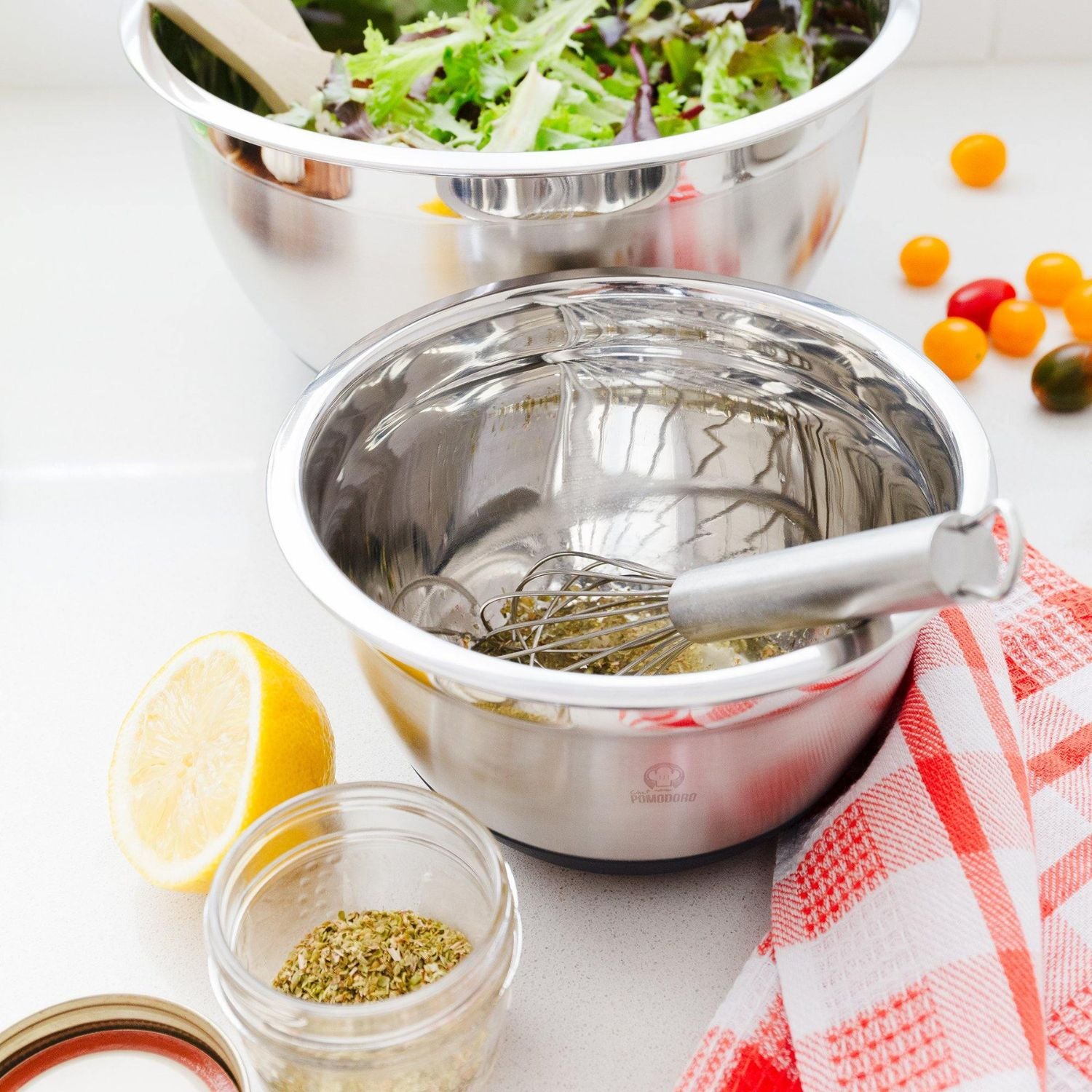 3-Piece Stainless Mixing Bowls with Lids & Non-Skid Base, Blue Sold by at Home