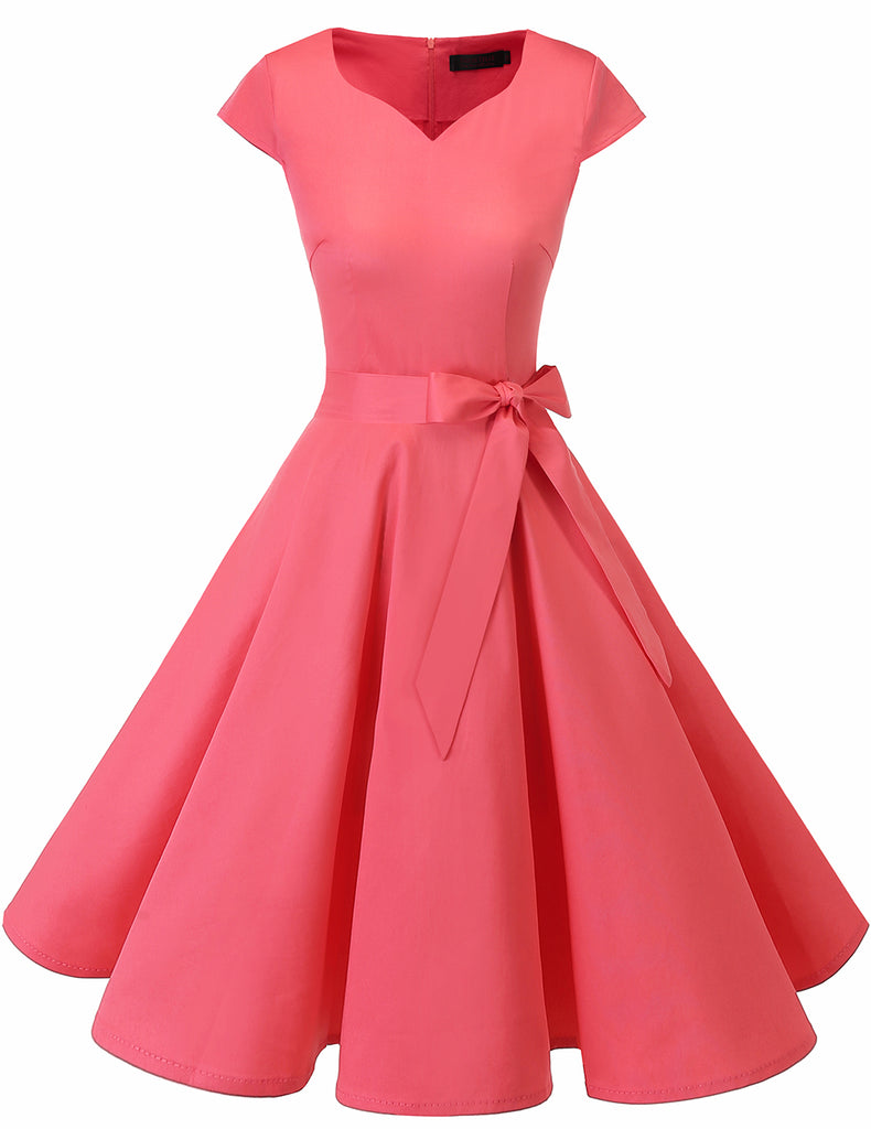 Women's Vintage Tea Dress Prom Swing Cocktail Party Dress with Cap Sle –  dresstell