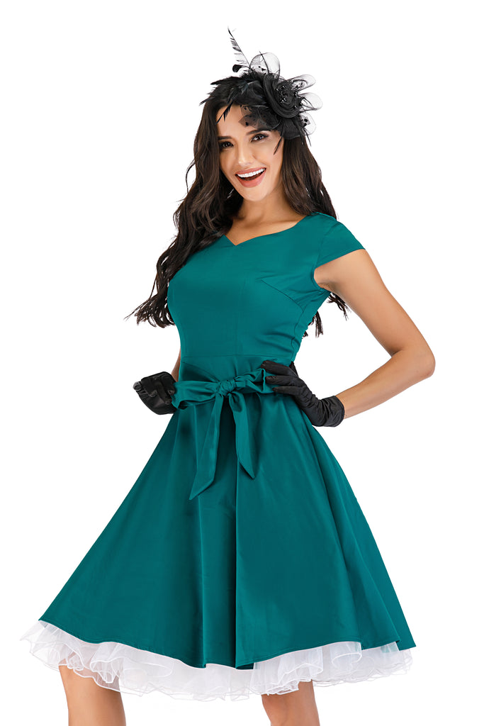 Women's Vintage Tea Dress Prom Swing Cocktail Party Dress with Cap Sle –  dresstell