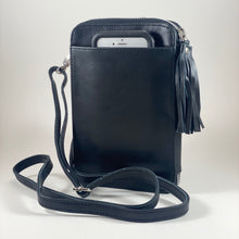 Load image into Gallery viewer, LEATHER TRAVEL &amp; PHONE POUCH / BLACK WITH BRINDLE HIDE
