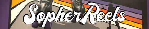 A graphic with a rollerskating mural background and words that say Sopher Reels