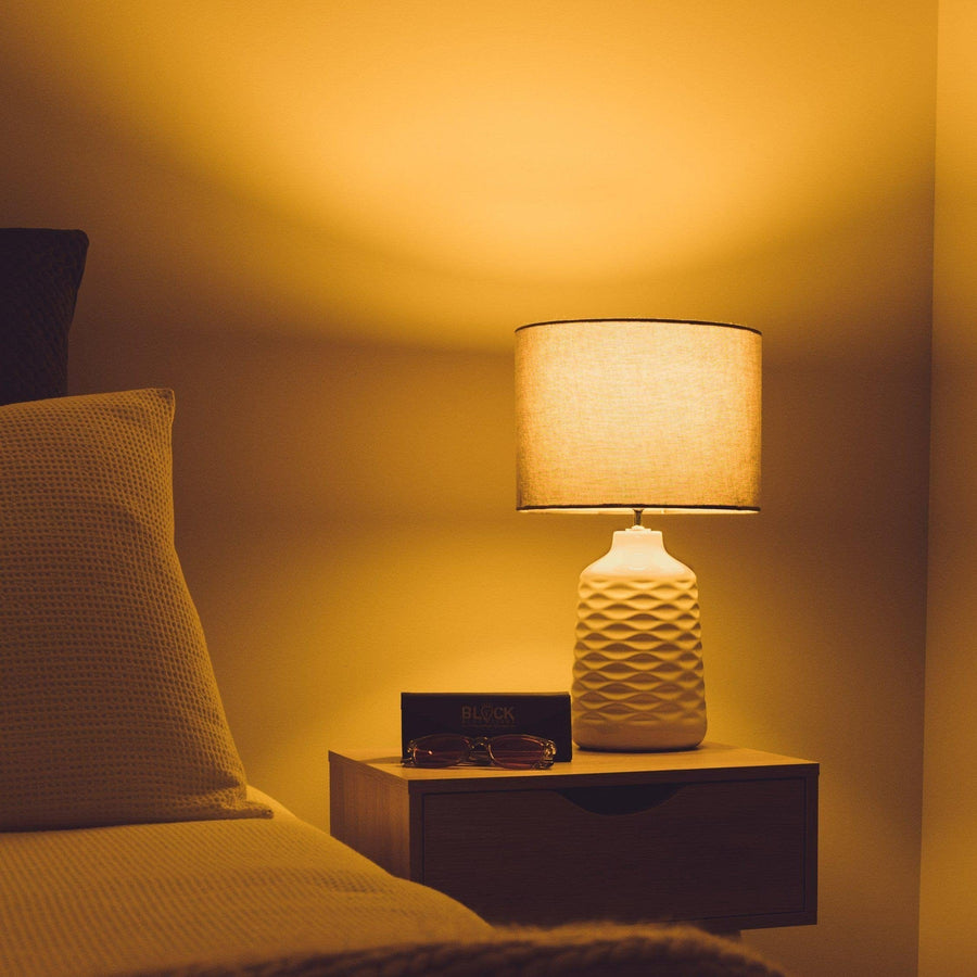 blue light bulb in bedroom