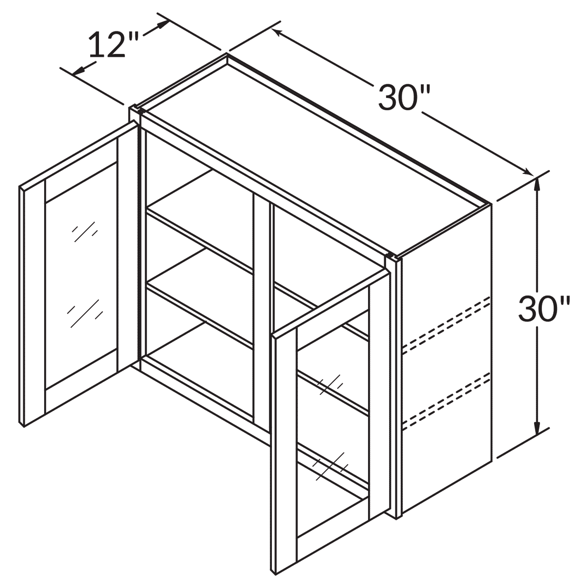 Mullion Door Wall Kitchen Cabinet WMD3030 Shaker Toffee 30 in. width 30 in. height 12 in. depth