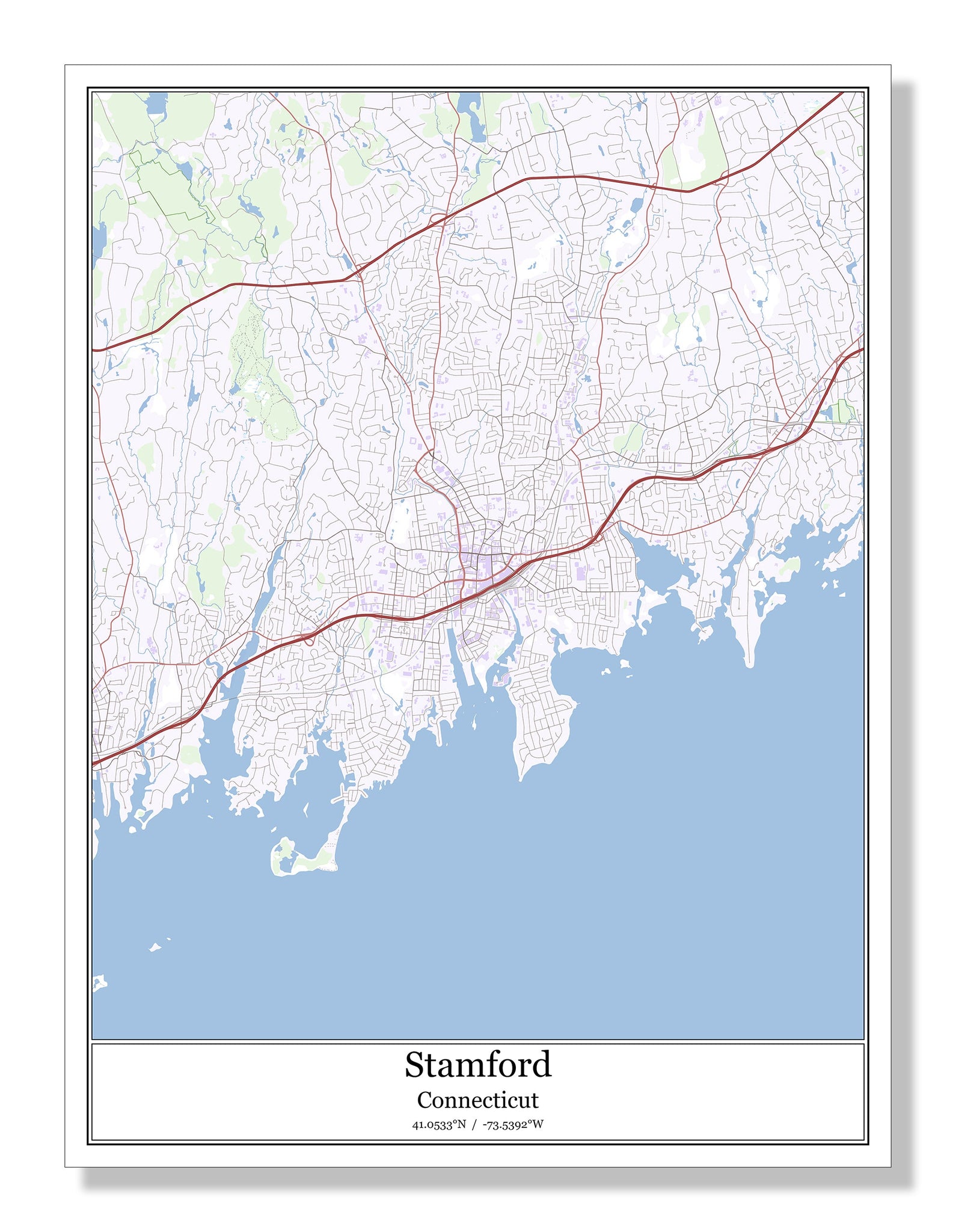 Stamford Connecticut Usa City Map Sterlingcarto 5040