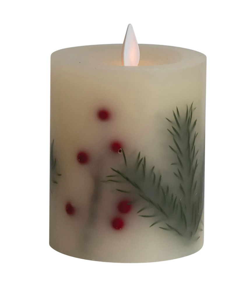 Illume Candles Balsam & Cedar 3x6 Medium Etched Pillar Illume Candle