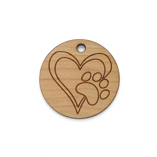 Heart Hand Print Engraved Circle Shaped Wood Keychain Charm Blanks