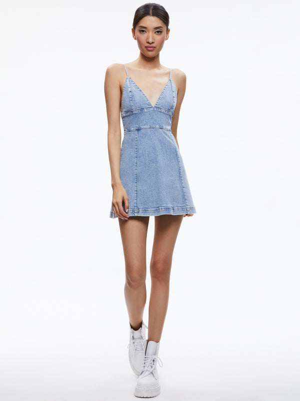 Alice + Olivia Carli Denim Mini Dress in Rockstar Blue - Estilo Boutique