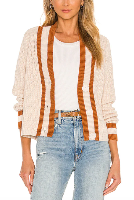 525 America V-Neck Cardigan in Cream Stripe