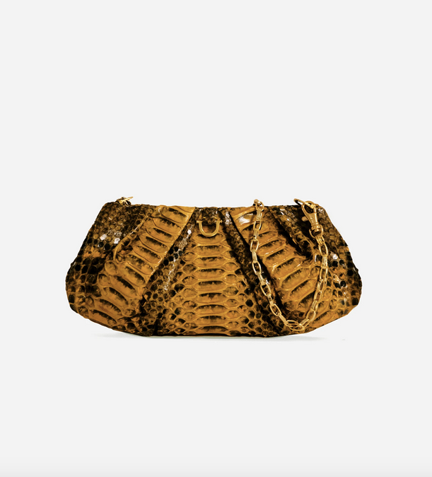 Lovard Python Croissant Bag in Gold Tan