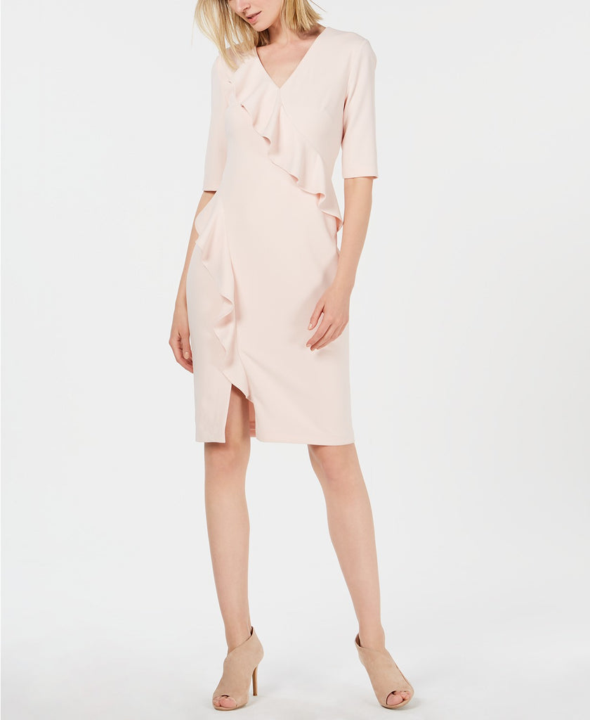 Calvin Klein Asymmetrical Ruffle Sheath Dress Pink – Strangerinks