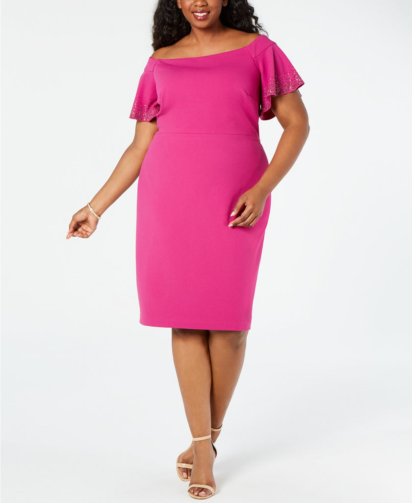 Calvin Klein Plus Size Embellished Off-The-Shoulder Sheath Dress Pink –  Strangerinks