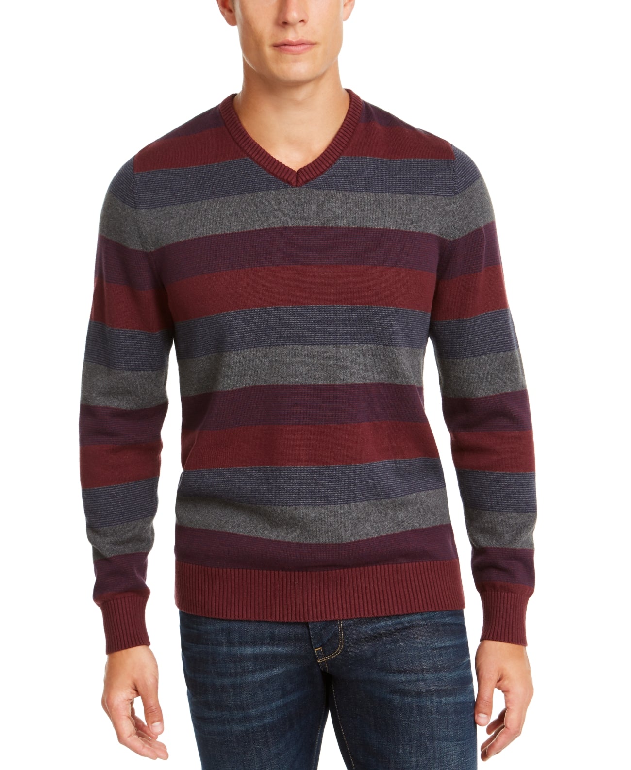 Club Room Men's Regular-Fit Stripe V-Neck Sweater Multicolor – Strangerinks