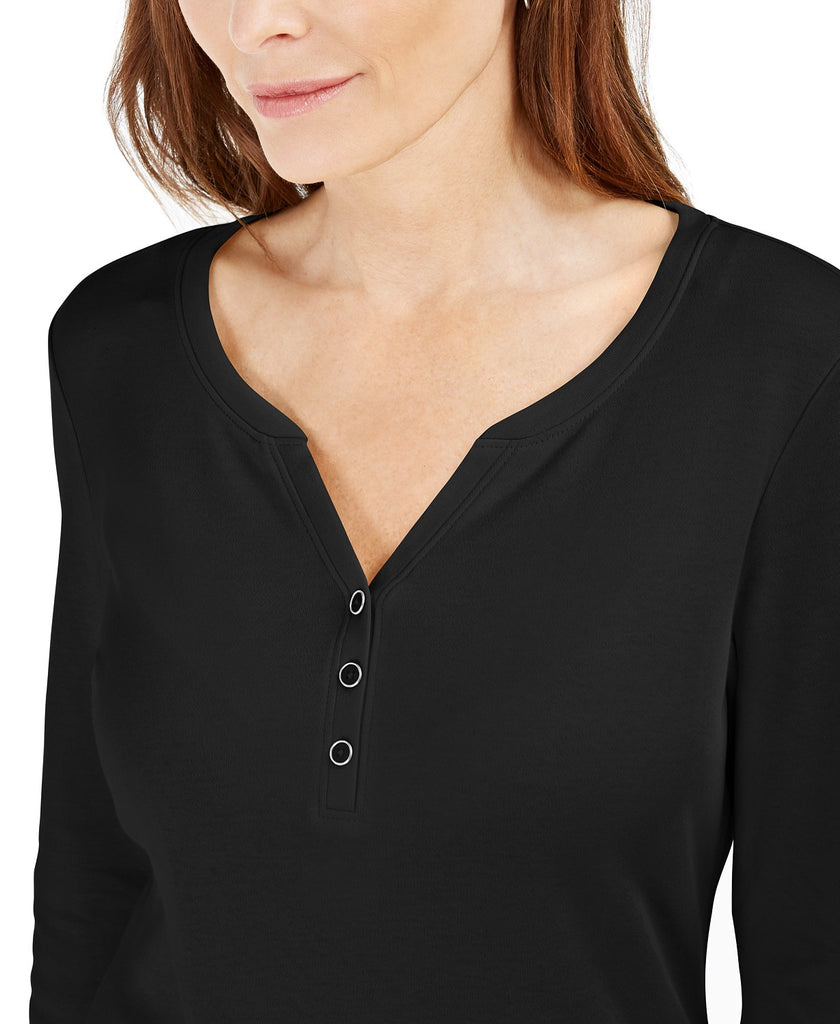 Karen Scott 3/4-Sleeve Henley Shirt Black – Strangerinks