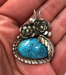 natural turquoise from kingman mine set in sterling pendant