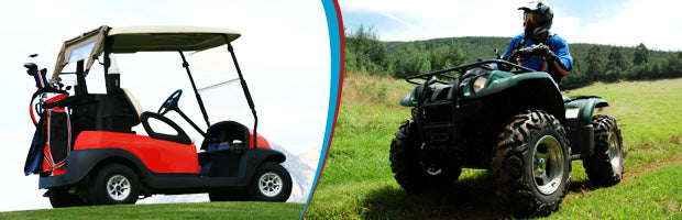 picture of a golf cart and an ATV