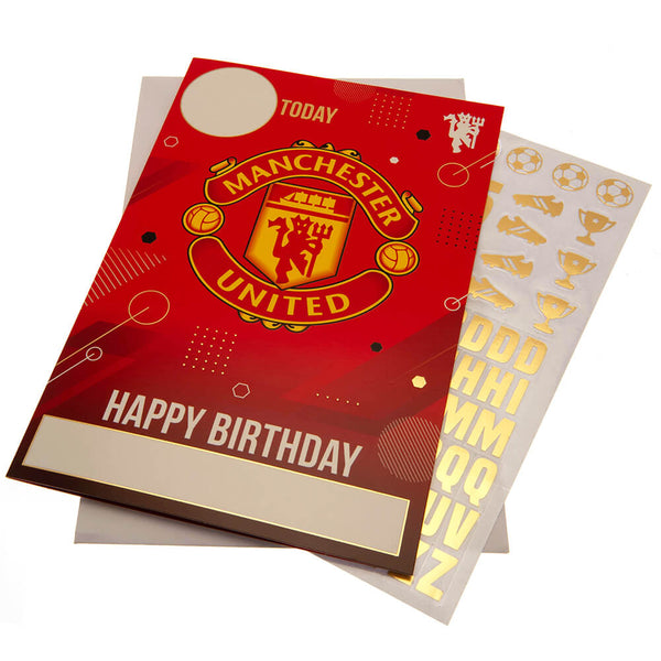 Se Manchester United Fødselsdagskort m. klistermærker hos Fodboldgaver.dk