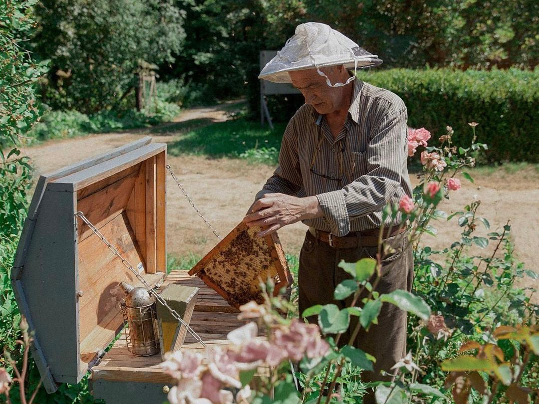 Negin's dad in the bee garden