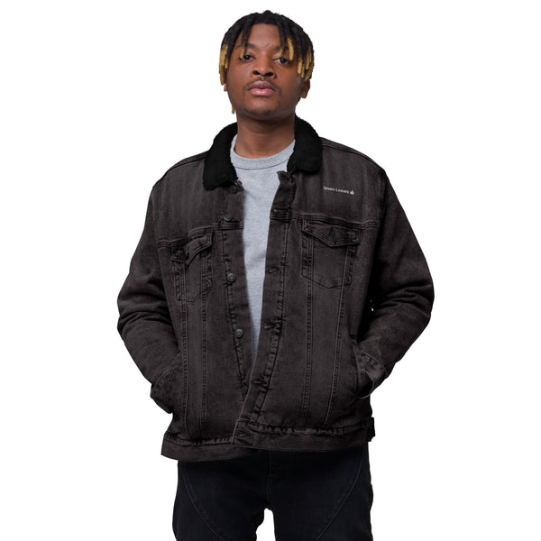 Super Awesome Seven Leaves Unisex denim sherpa jacket