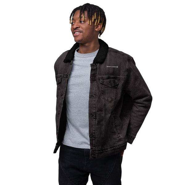 Super Awesome Seven Leaves Unisex denim sherpa jacket