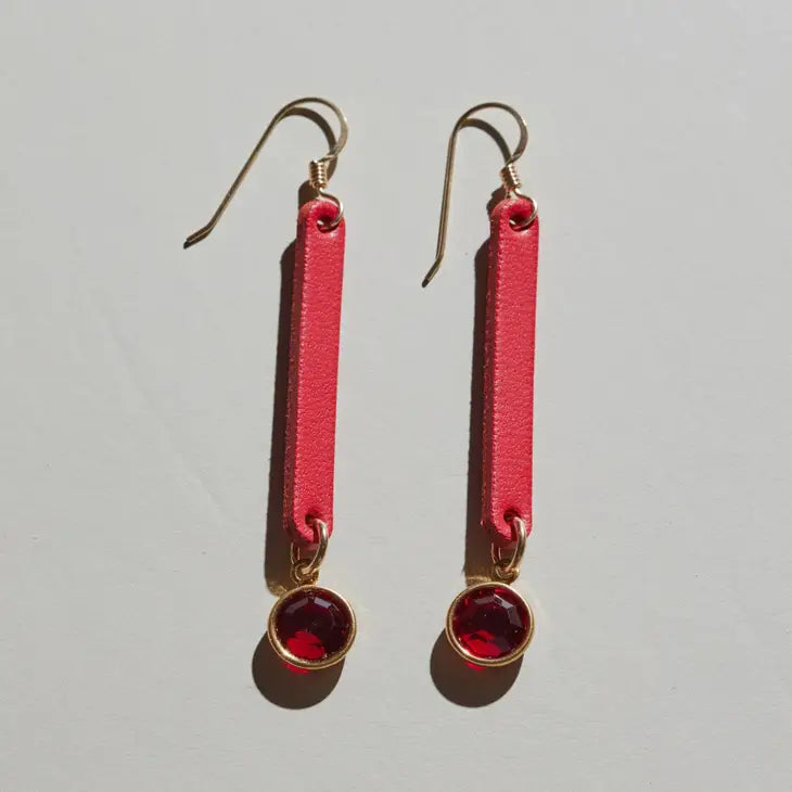 Crimson Jewel Leather Earring