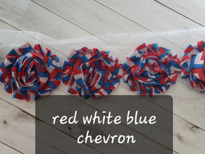 Red, White, Blue Chevron 2.5" Shabby Flowers - 1 Yard - 14 Flowers - Shabby Rose Trim