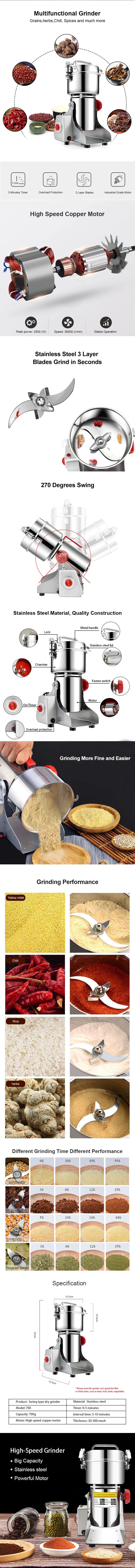 Dry Food Grinder Grains Herbals Coffee Powder Mill 700g