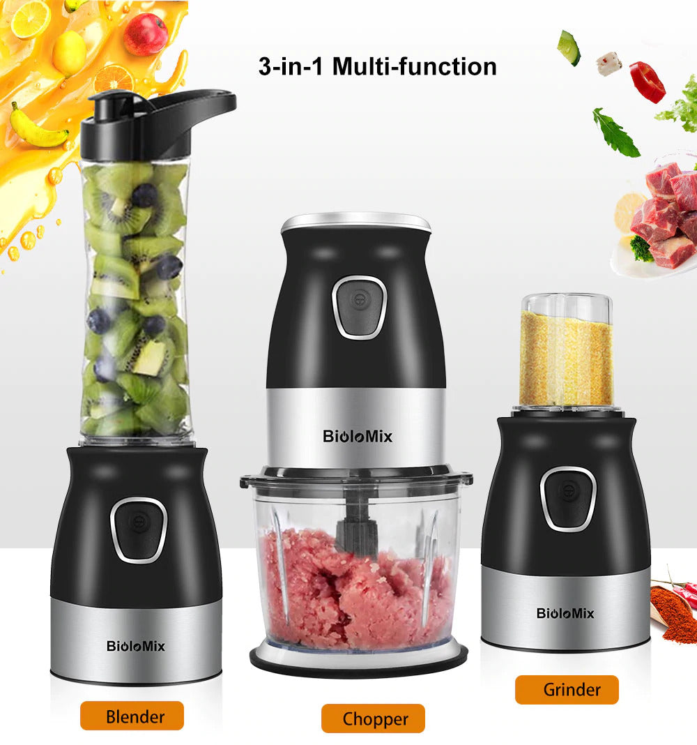 3 in 1 Personal Blender With Chopper Bowl And Juicer Bottle