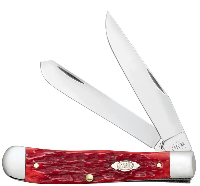 Case Knife Dark Red Bone Peach Seed Jig Trapper w/Clip