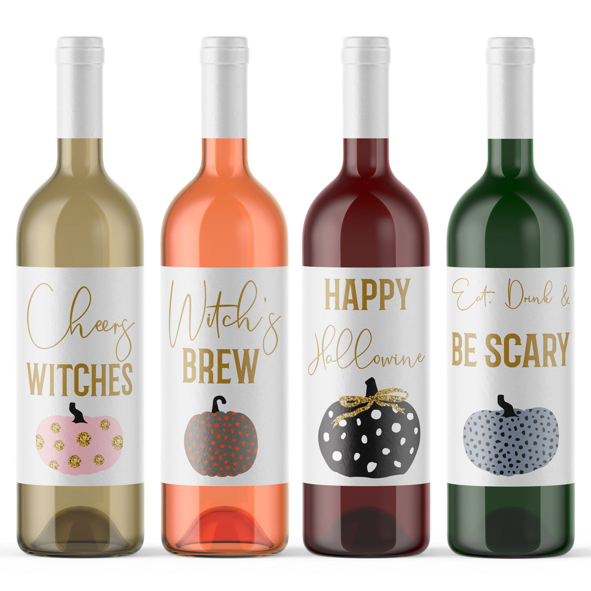 Halloween Wine Labels Happy Hallowine - 4 Funny Halloween Party Decor ...