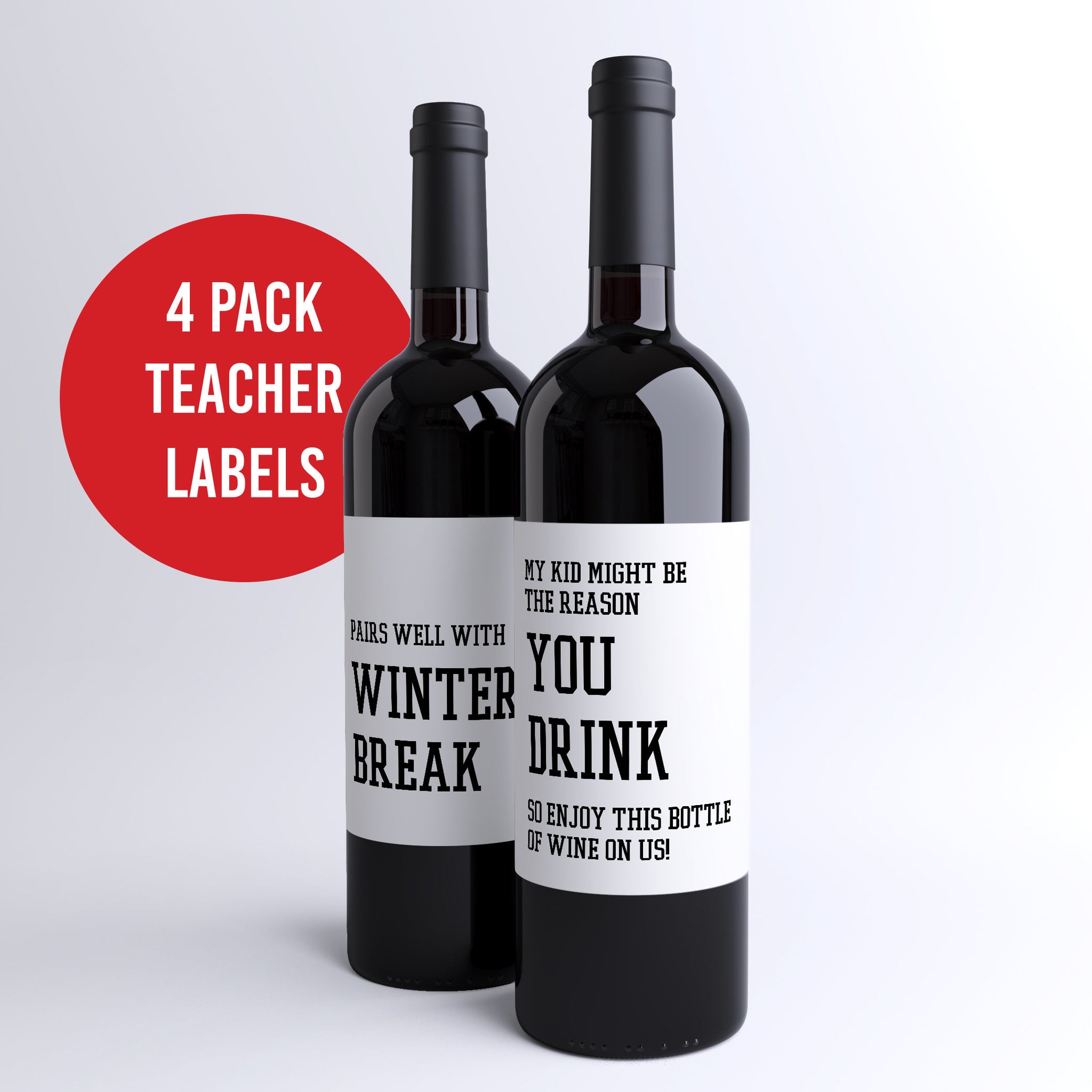 Funny School Teacher Wine Labels 4 Pack Ritzy Rose