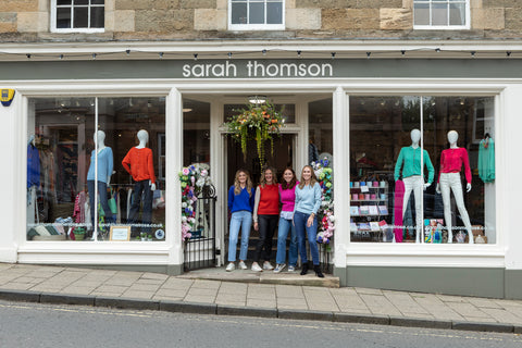 Sarah Thomson Melrose shop front with Sarah, Lucy, Grace and Kara outside.