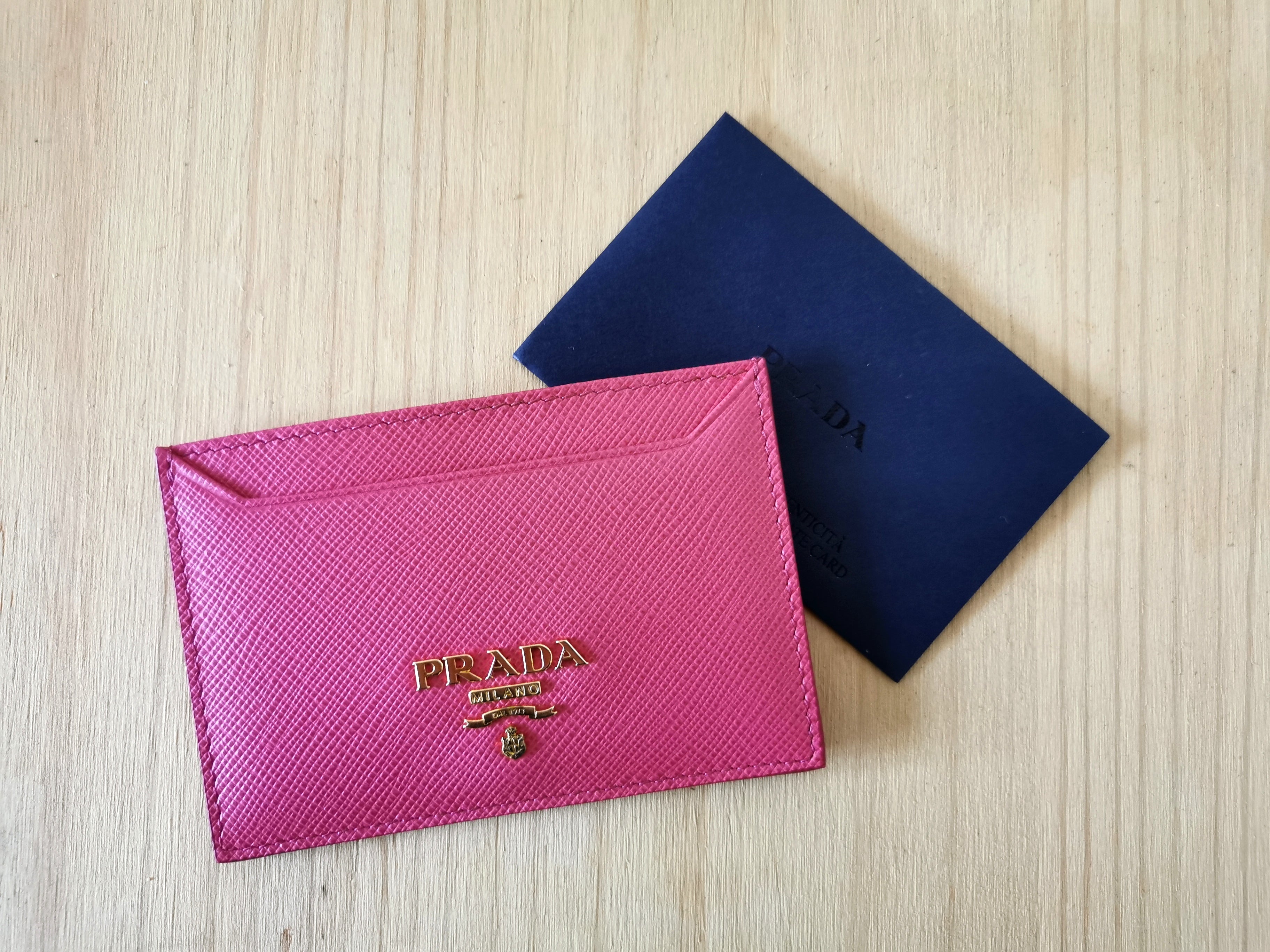 PRADA pink saffiano leather card case wallet – WELLKNOWN VINTAGE