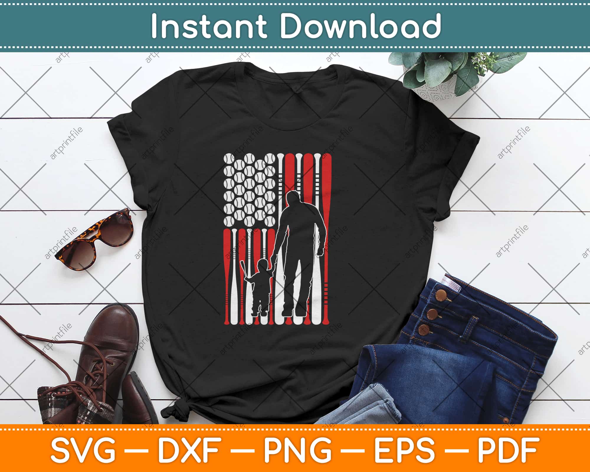 Download American Flag Baseball Matching Dad Son Father S Day Svg Png Dxf Digital Cut File Artprintfile