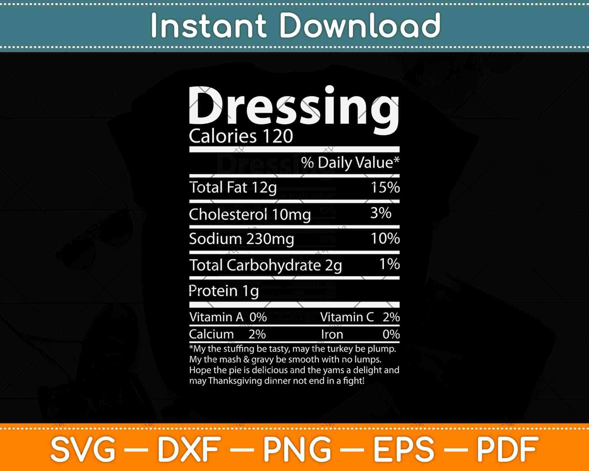 Dressing Nutritional Facts Family Matching Thanksgiving Svg File Artprintfile