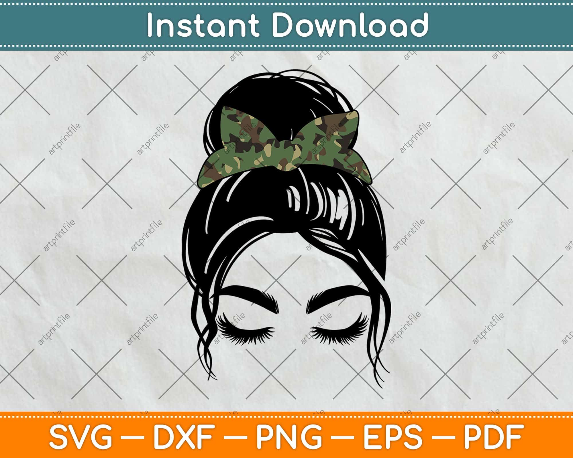 Download Mom Life Camouflage Print Messy Bun Svg Png Dxf Cutting Files Artprintfile