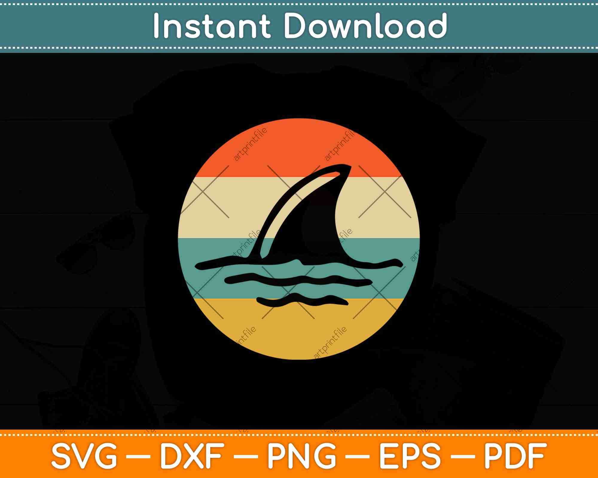 Download Shark Fin Vintage Retro Style Shark Svg Png Dxf Cutting File Artprintfile