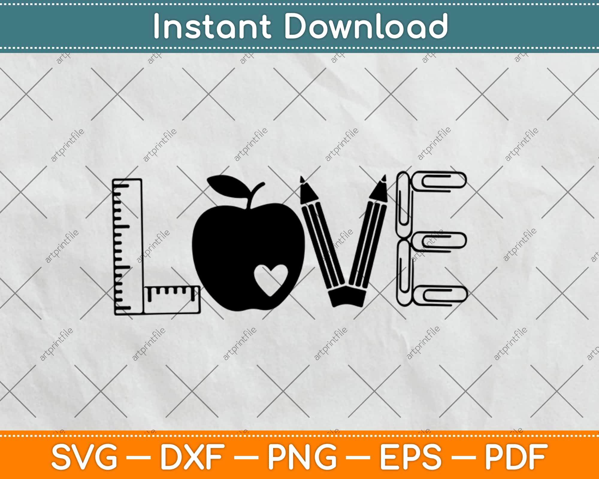 Download Teacher Love Ruler Apple Pencil Paperclip Svg Design Craft Cut File Instant Download Artprintfile