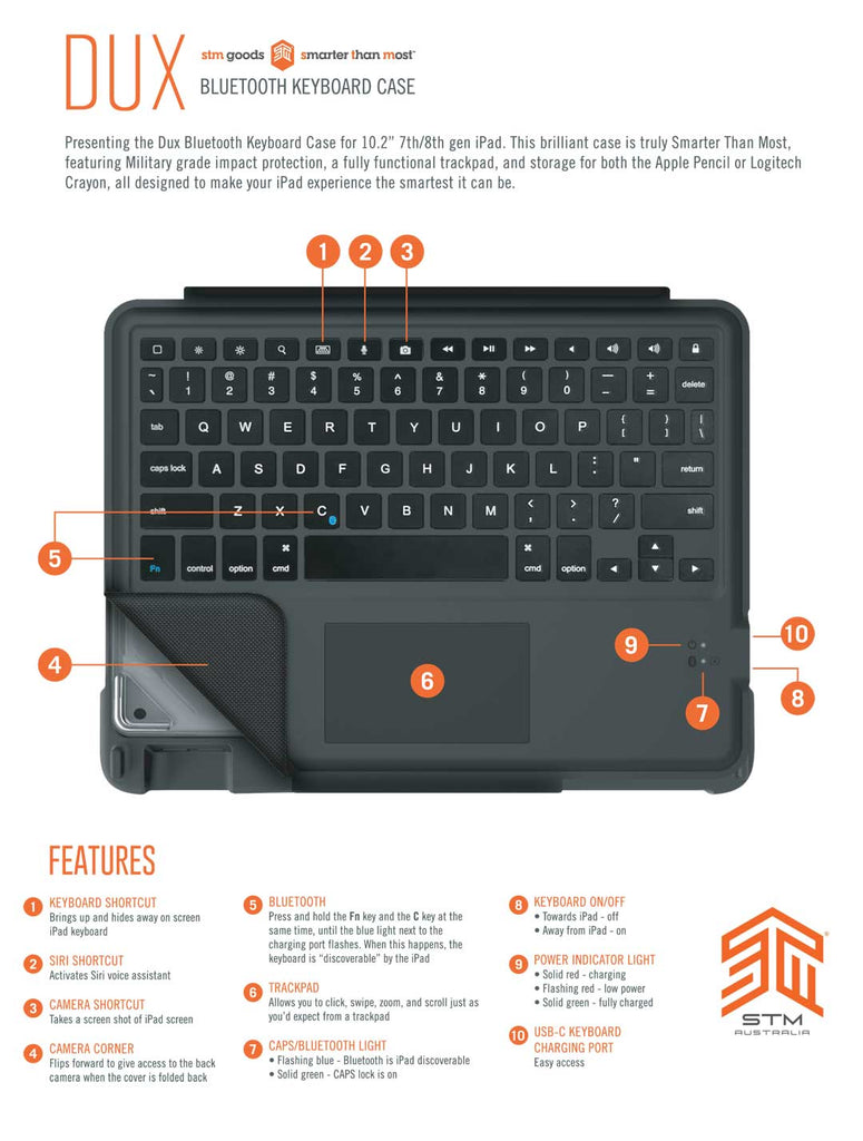 STM DUX Folio Rugged Keyboard Trackpad Case Ipad 10.2