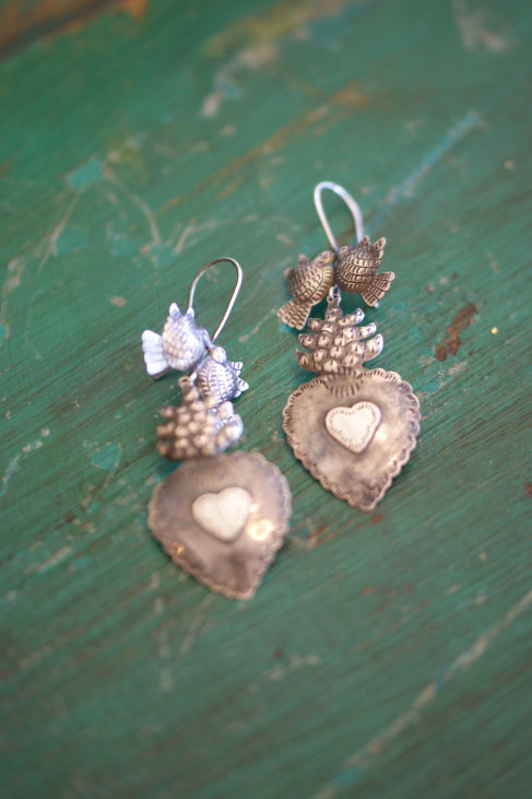 Silver jewelry, Sterling silver earrings from Mexico, Sacred Heart