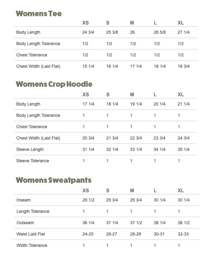 Acrylick Womens Sizing Chart