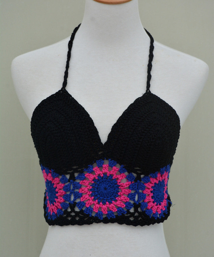 Flower Crochet Bikini Halter Crop Top Women Sexy Summer Beachwear ...