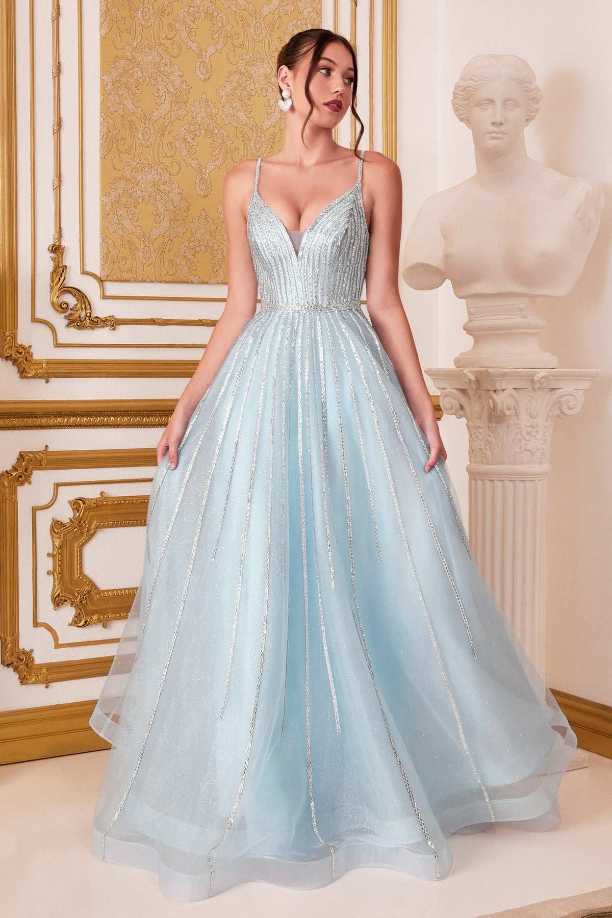 Stunning Corset Top Gown with Fitted Bodice and Fabric Sleeves #CDCB093