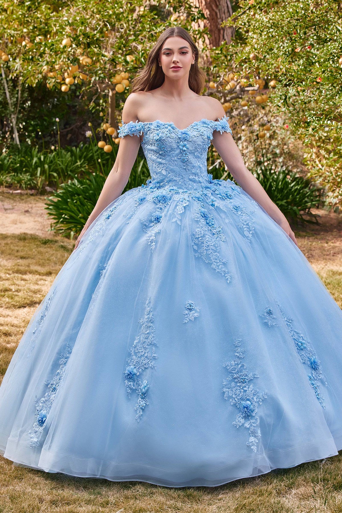 Cinderella Divine 15703 Corset Style Champagne Lace Quinceanera Ball Gown -  Quinceanera Dress