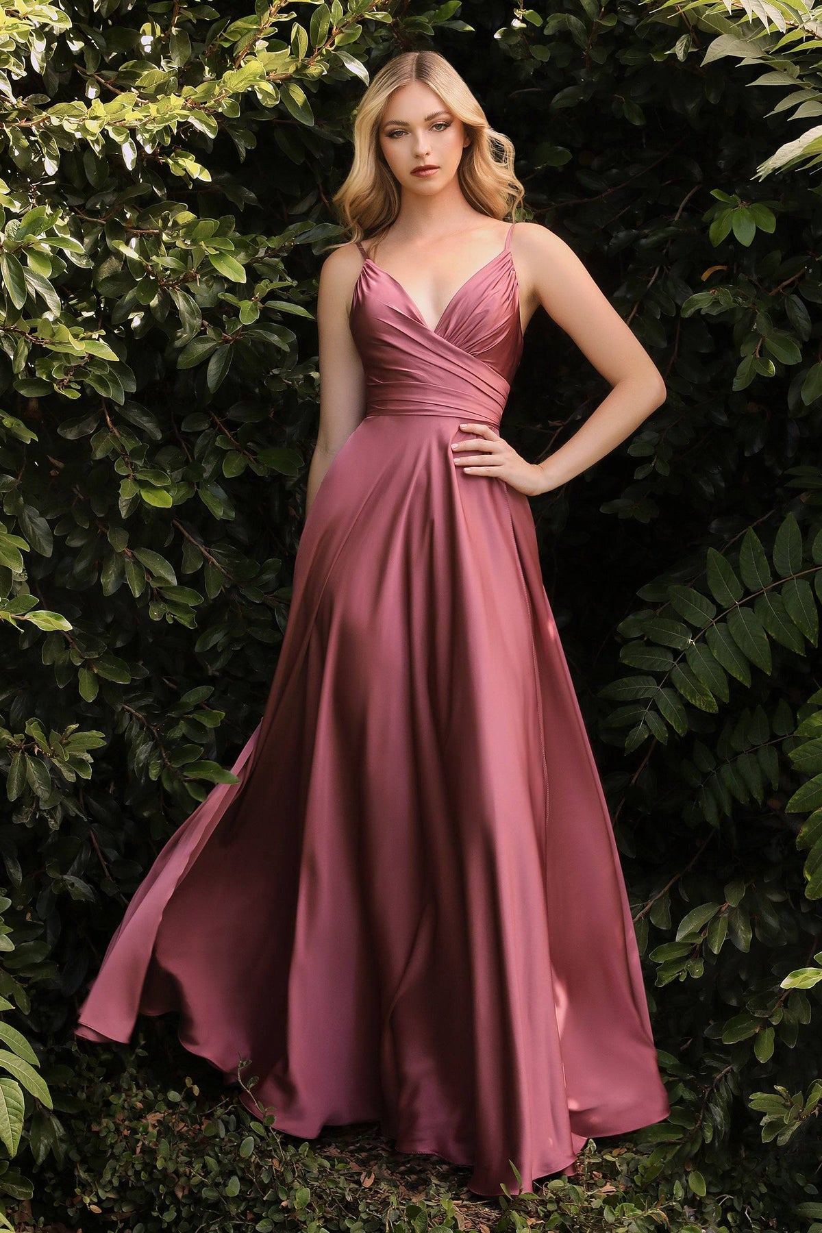 Cinderella Divine 7485 Elegant V-Neckline Fitted Satin Dress